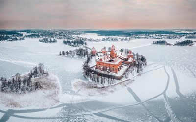 Trakain Linna, J&#228;rvi Galve, talvi, lumi, antiikin linnoja, maamerkki, Trakai, Liettua