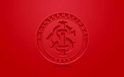 Internacional SC, Entre RS, creativo logo en 3D, fondo rojo, 3d emblema de brasil, club de f&#250;tbol, Serie a, de Porto Alegre, Brasil, 3d, arte, f&#250;tbol, elegante logo en 3d, Sport Club Internacional
