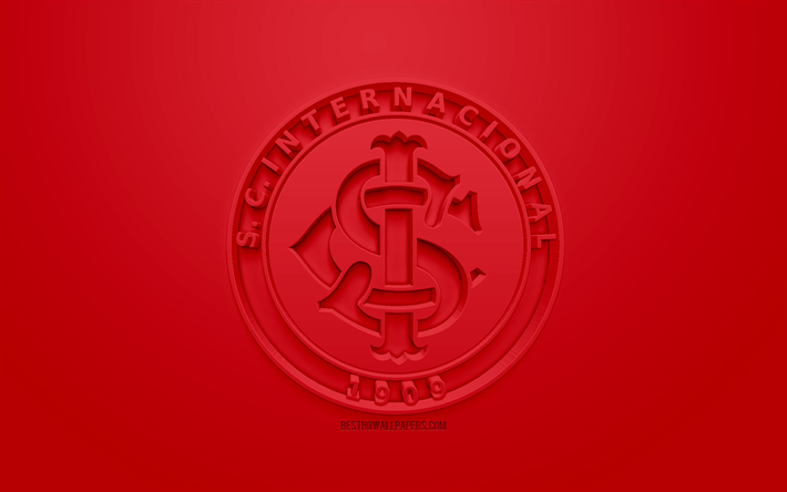 Internacional SC, Inter RS, creative 3D logo, red background, 3d emblem, Brazilian football club, Serie A, Porto Alegre, Brazil, 3d art, football, stylish 3d logo, Sport Club Internacional