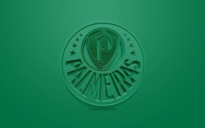 Palmeiras, Sociedade Esportiva Palmeiras, yaratıcı 3D logo, yeşil arka plan, 3d amblem, Brezilyalı Futbol Kul&#252;b&#252;, Serie, Sao Paulo, Brezilya, 3d sanat, futbol, 3d logo, Palmiye ağa&#231;ları şık