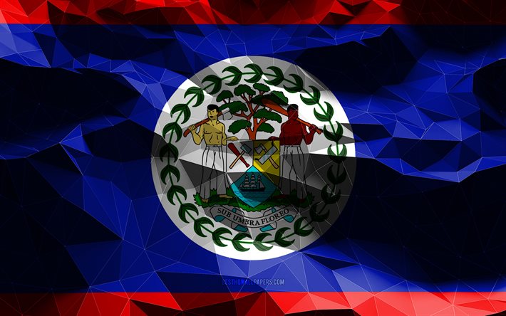4k, Belize bayrağı, d&#252;ş&#252;k poli sanat, Kuzey Amerika &#252;lkeleri, ulusal semboller, Belize Bayrağı, 3D bayraklar, Belize, Kuzey Amerika, Belize 3D bayrak