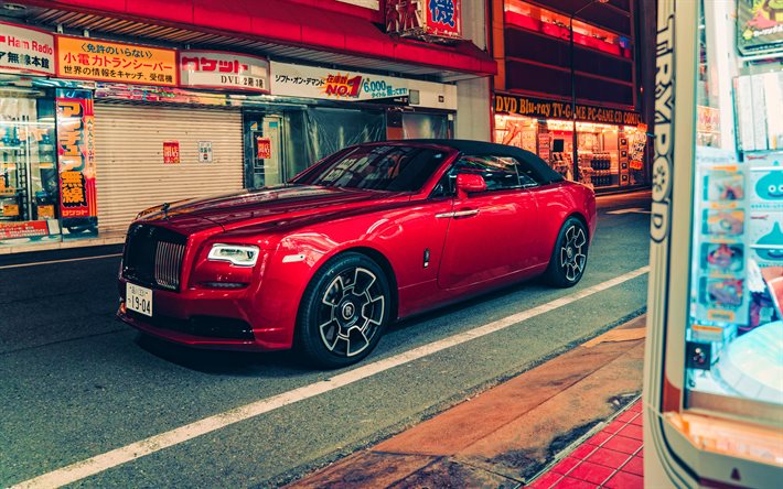 Rolls-Royce Dawn Black Badge, 4k, street, 2021 cars, red cabriolet, 2021 Rolls-Royce Dawn, luxury cars, Rolls-Royce