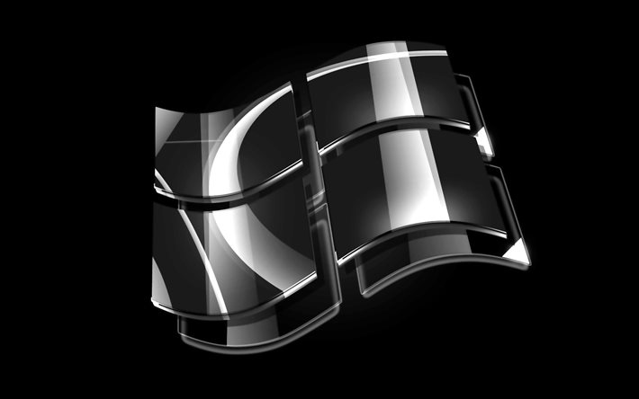 Logo blanc Windows, 4k, OS, cr&#233;atif, fond noir, Windows, logo 3D Windows