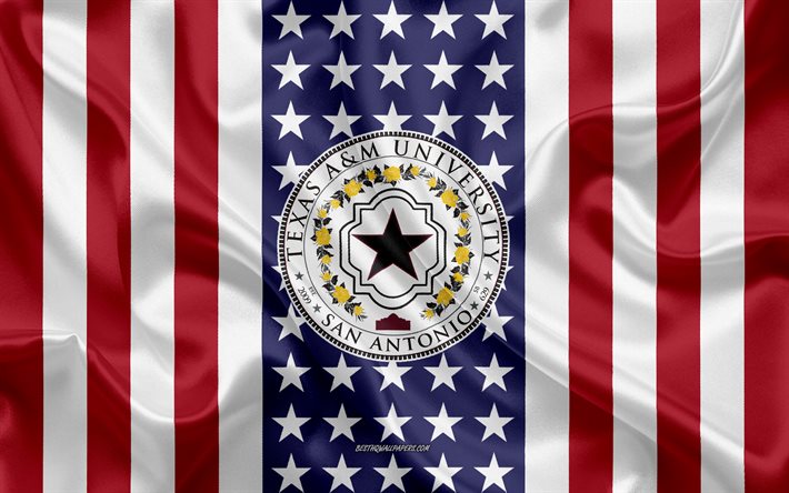 Texas A&M University-San Antonio Emblem, American Flag, Texas A&M University-San Antonio logo, San Antonio, Texas, USA, Texas AM University-San Antonio