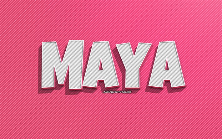 Maya, pembe çizgiler arka plan, isimli duvar kağıtları, Maya adı, kadın isimleri, Maya tebrik kartı, çizgi sanatı, Maya adıyla resim