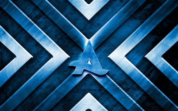 Logotipo do Afrojack metal, 4K, fundo azul do metal, estrelas da m&#250;sica, setas do metal, DJs holandeses, logotipo do Afrojack, Nick van de Wall, logotipo 3D do Afrojack, Afrojack