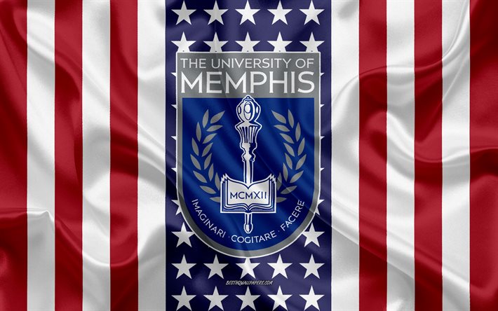 University of Memphis Emblem, American Flag, University of Memphis logo, Memphis, Tennessee, USA, University of Memphis