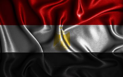 Egyptisk flagga, 4k, v&#229;giga sidenflaggor, afrikanska l&#228;nder, nationella symboler, Egyptens flagga, tygflaggor, Egypts flagga, 3D-konst, Egypten, Afrika, Egypten 3D-flagga