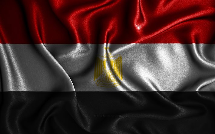 Drapeau &#233;gyptien, 4k, drapeaux ondul&#233;s en soie, pays africains, symboles nationaux, drapeau de l&#39;Egypte, drapeaux en tissu, drapeau Egypte, art 3D, Egypte, Afrique, drapeau Egypte 3D
