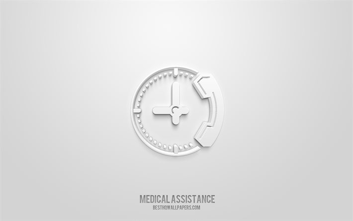 المساعدة الطبية رمز 3d, خلفية بيضاء, رموز ثلاثية الأبعاد, معاون طبي, أيقونات الطب, أيقونات ثلاثية الأبعاد, الطب الرموز 3d