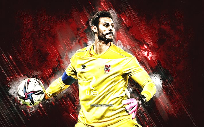 Mohamed El Shenawy, Al Ahly SC, goalkeeper, Egyptian footballer, red stone background, football