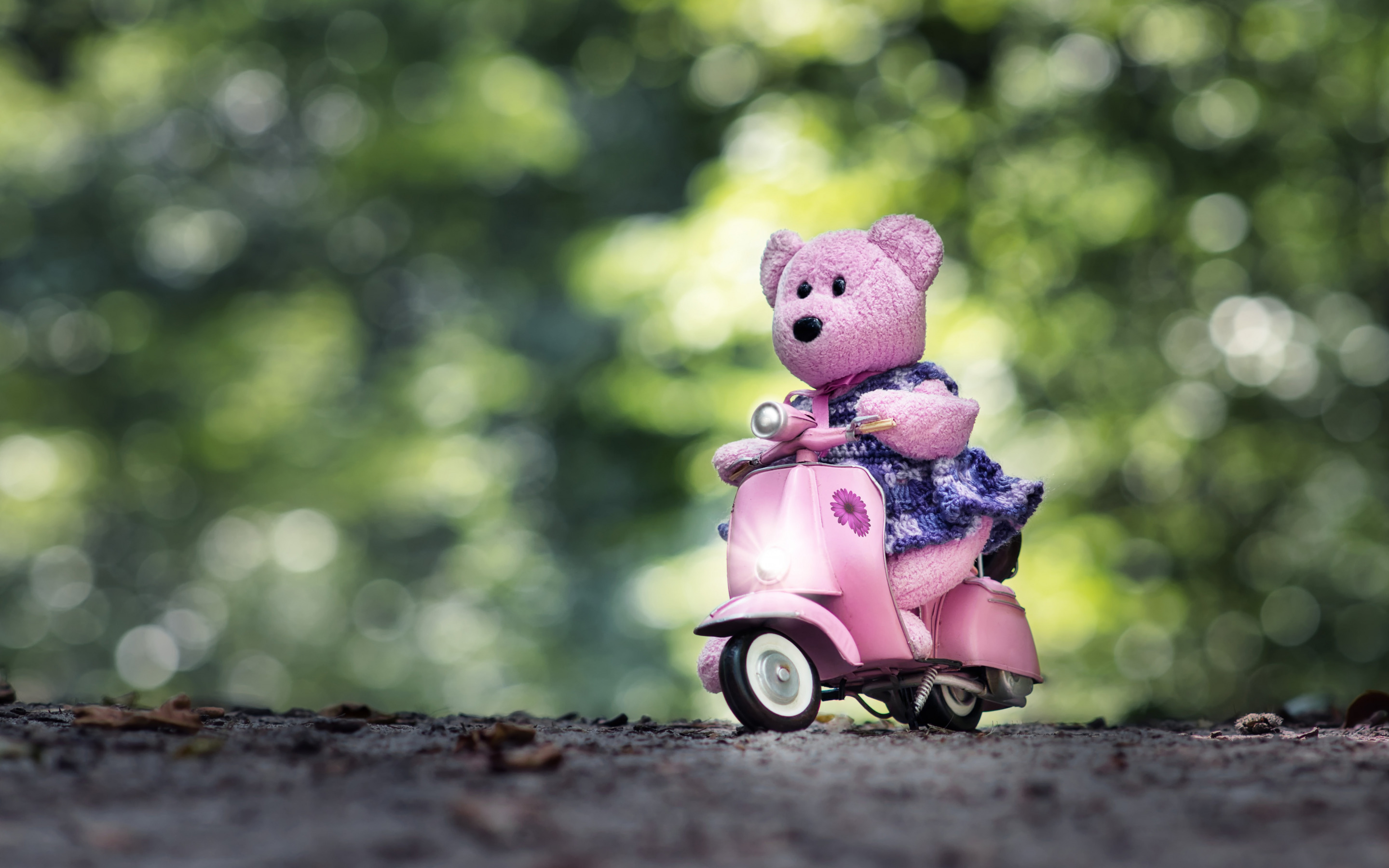 ours en peluche rose sur un scooter, jouets mignons, ours rose, scooter, sur un scooter