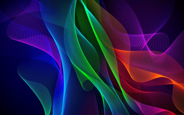 vagues abstraites color&#233;es, œuvres d&#39;art, fond ondul&#233; color&#233;, art abstrait, cr&#233;atifs, mod&#232;les de vagues abstraites, fond avec des vagues