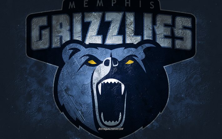 Memphis Grizzlies, squadra di basket americana, sfondo di pietra blu, logo Memphis Grizzlies, arte grunge, NBA, basket, USA, emblema di Memphis Grizzlies