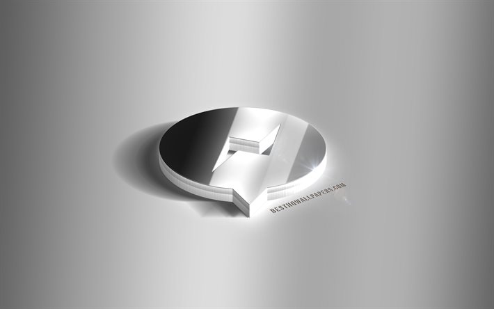 messenger 3d silber logo, messenger, soziale netzwerke, grauer hintergrund, messenger logo, messenger 3d emblem, metall messenger 3d logo