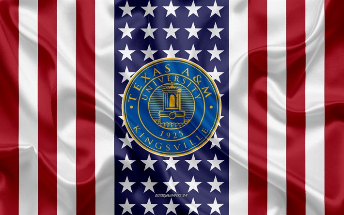Emblema Texas AM University-Kingsville, bandiera americana, logo Texas AM University-Kingsville, Kingsville, Texas, USA, Texas AM University-Kingsville