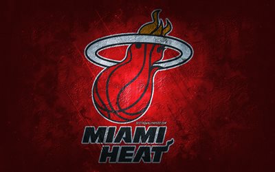 Miami Heat, time americano de basquete, fundo de pedra vermelha, logotipo do Miami Heat, arte grunge, NBA, basquete, EUA, emblema do Miami Heat