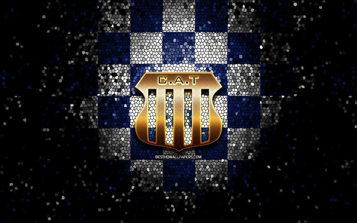 Talleres FC, glitter logo, Argentine Primera Division, blue white checkered background, soccer, argentinian football club, Talleres logo, mosaic art, Talleres Cordoba, CA Talleres, football, Club Atletico Talleres