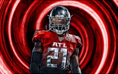 Todd Gurley, red grunge background, NFL, Atlanta Falcons, american football, Todd Jerome Gurley II, vortex, National Football League, Todd Gurley Atlanta Falcons, Todd Gurley 4K