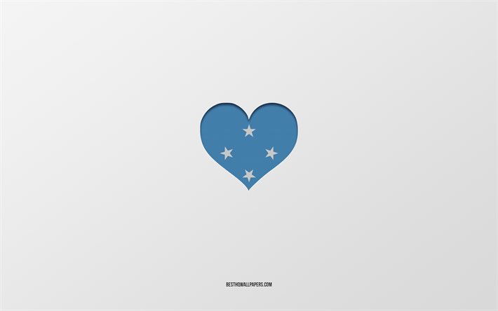 J&#39;aime la Micron&#233;sie, les pays d&#39;Oc&#233;anie, la Micron&#233;sie, fond gris, le coeur du drapeau de la Micron&#233;sie, le pays pr&#233;f&#233;r&#233;, l&#39;amour de la Micron&#233;sie
