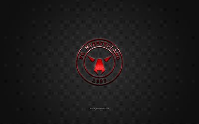 FC Midtjylland, club de football danois, Superliga danoise, logo rouge, fond gris en fibre de carbone, football, Herning, Danemark, logo FC Midtjylland