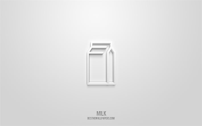 Milk 3d icon, white background, 3d symbols, Milk, Drinks icons, 3d icons, Milk sign, Drinks 3d icons
