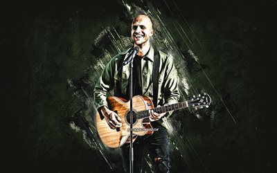 Milow, cantante belga, Jonathan Ivo Gilles Vandenbroeck, sfondo di pietra verde, arte creativa, cantanti famosi