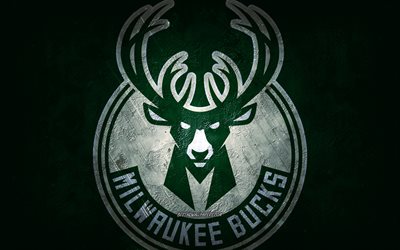 Milwaukee Bucks, squadra di basket americana, sfondo di pietra verde, logo Milwaukee Bucks, arte grunge, NBA, basket, USA, emblema di Milwaukee Bucks