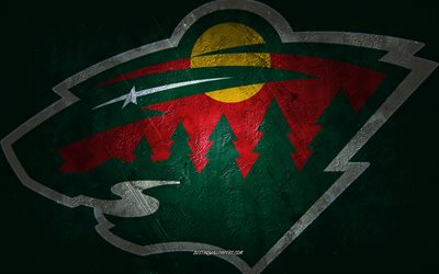 Minnesota Wild, American hockey team, green stone background, Minnesota Wild logo, grunge art, NHL, hockey, USA, Minnesota Wild emblem