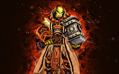 Thrall, 4k, ruskeat neonvalot, World of Warcraft, Durotanin poika, WoW, hirvi&#246;, World of Warcraft Shadowlands, Thrall World of Warcraft