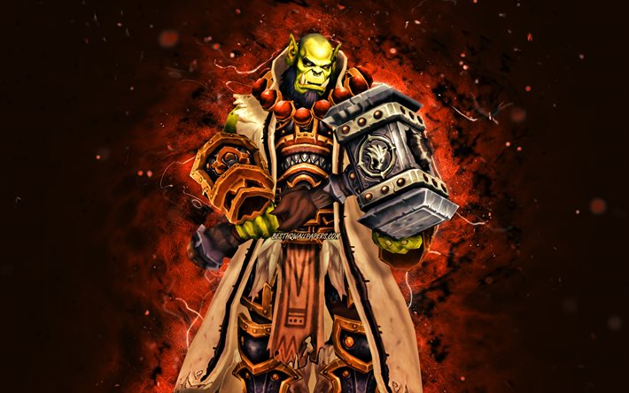 Thrall, 4k, luci al neon marroni, World of Warcraft, Son of Durotan, WoW, mostro, World of Warcraft Shadowlands, Thrall World of Warcraft