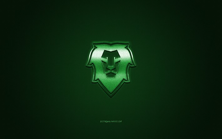 BK Mlada Boleslav, Czech ice hockey club, Czech Extraliga, green logo, green carbon fiber background, ice hockey, Mlada Boleslav, Czech Republic, BK Mlada Boleslav logo