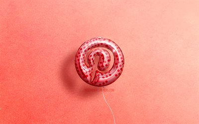 4K, Pinterestの3Dロゴ, アートワーク, ソーシャルネットワーク, ピンクのリアルな風船, Pinterestのロゴ, ピンクの背景, Pinterest