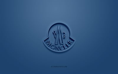 moncler-logo, blauer hintergrund, moncler-3d-logo, 3d-kunst, moncler, markenlogo, blaues 3d-moncler-logo