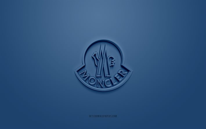 Moncler logo, blue background, Moncler 3d logo, 3d art, Moncler, brands logo, blue 3d Moncler logo