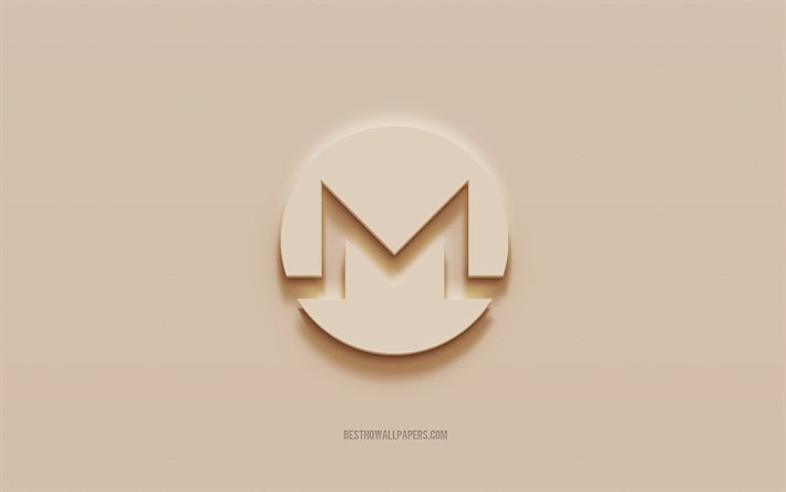 Moneroロゴ, 茶色の漆喰の背景, Monero3dロゴ, 仮想通貨, モネロエンブレム, 3Dアート, Monero