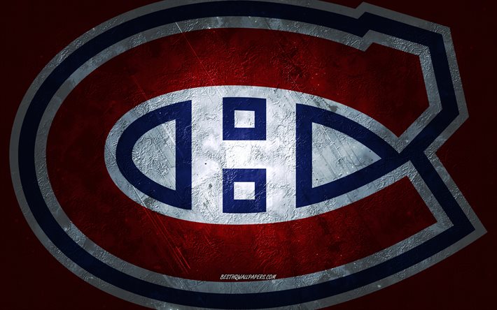 Montreal Canadiens, time canadense de h&#243;quei, fundo de pedra vermelha, logotipo do Montreal Canadiens, arte grunge, NHL, h&#243;quei, Canad&#225;, EUA, Montreal Canadiens emblema
