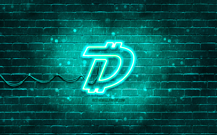 Logo turquoise DigiByte, 4k, DGB, brickwall turquoise, logo DigiByte, crypto-monnaie, logo n&#233;on DigiByte, DigiByte