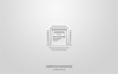 Datorh&#229;rdvara 3d-ikon, vit bakgrund, 3d-symboler, Datorh&#229;rdvara, teknologiikoner, 3d-ikoner, Datorh&#229;rdvaruskylt, teknologi 3d-ikoner