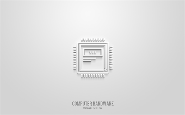 Computer hardware 3d icon, white background, 3d symbols, Computer hardware, technology icons, 3d icons, Computer hardware sign, technology 3d icons