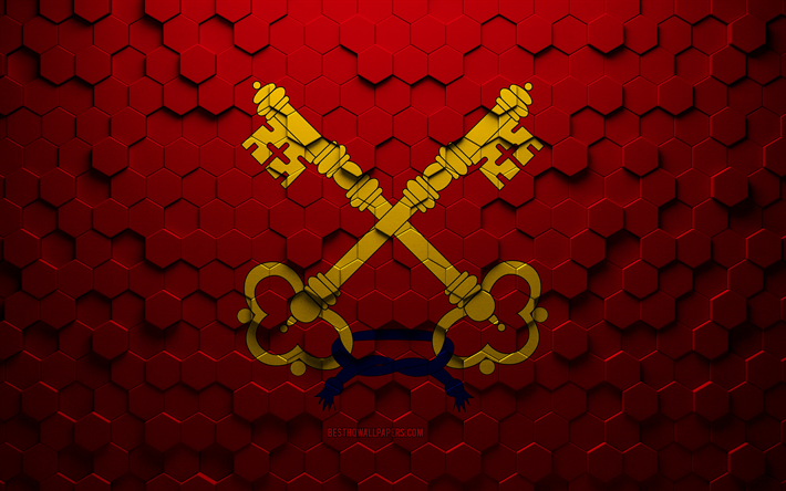 Drapeau du Comtat Venaissin, art en nid d&#39;abeille, drapeau des hexagones du Comtat Venaissin, Comtat Venaissin, art des hexagones 3d, drapeau du Comtat Venaissin