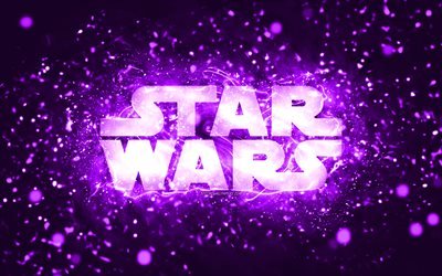 Logo viola di Star Wars, 4k, luci al neon viola, creativo, sfondo astratto viola, logo di Star Wars, marchi, Star Wars