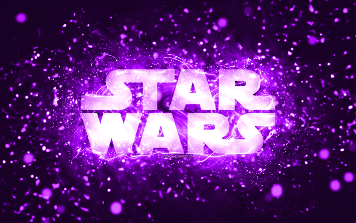 Star Wars violeta logotipo, 4k, violeta luzes de neon, criativo, violeta abstrato de fundo, Star Wars logotipo, marcas, Star Wars
