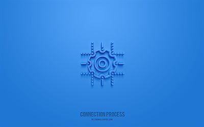 接続プロセス3dアイコン, 青い背景, 3Dシンボル, 接続プロセス。, テクノロジーアイコン, 3D图标, テクノロジー3Dアイコン