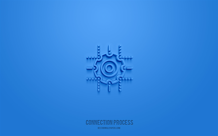 Ic&#244;ne 3d du processus de connexion, fond bleu, symboles 3d, processus de connexion, ic&#244;nes de la technologie, ic&#244;nes 3d, signe du processus de connexion, ic&#244;nes 3d de la technologie