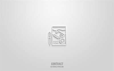 Kontrakt 3d-ikon, vit bakgrund, 3d-symboler, kontrakt, aff&#228;rsikoner, 3d-ikoner, kontraktsskylt, aff&#228;rs-3d-ikoner