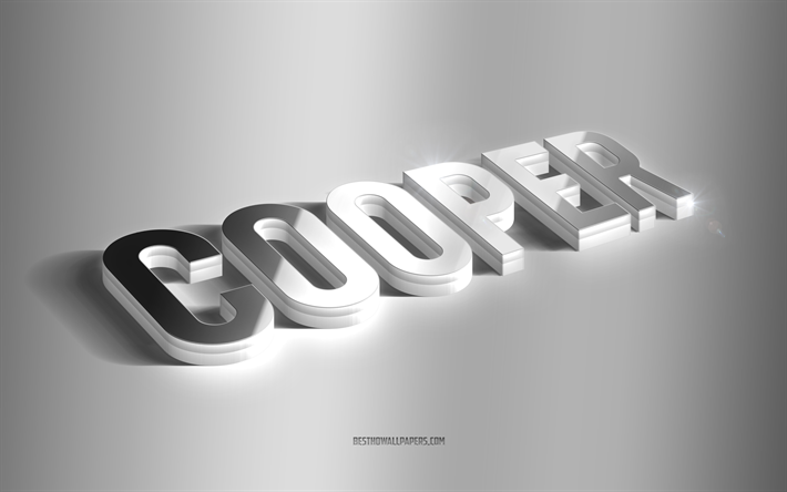 Cooper, prata arte 3d, fundo cinza, pap&#233;is de parede com nomes, nome Cooper, cart&#227;o Cooper, arte 3d, foto com nome Cooper