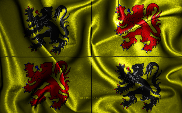 Hainauts flagga, 4k, v&#229;giga sidenflaggor, belgiska provinser, Hainauts dag, tygflaggor, 3D-konst, Hainaut, Europa, Belgiens provinser, Hainaut 3D-flagga, Belgien
