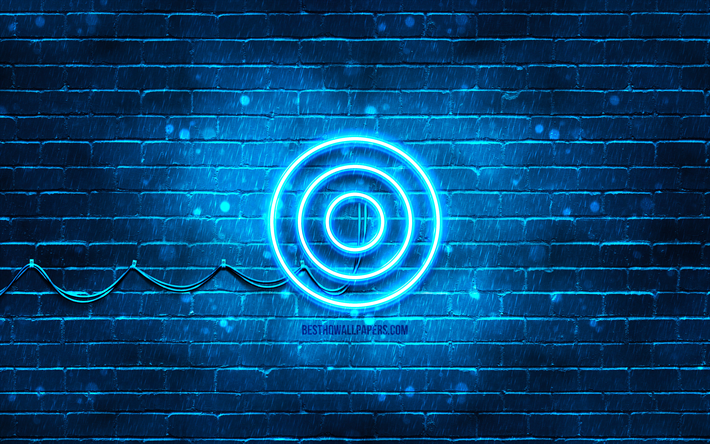 blaues target-logo, 4k, blaue brickwall, target-logo, marken, target-neon-logo, target