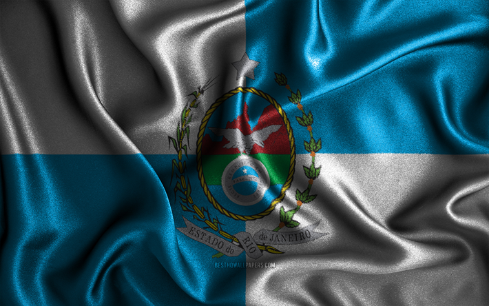 リオデジャネイロ, 4k, シルクの波状の旗, ブラジルの州, リオデジャネイロの日, ファブリックフラグ, リオデジャネイロの旗, 3Dアート, 南米, リオデジャネイロ3D旗, ブラジル
